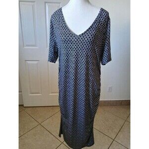 A Glow Maternity Dress Black White Ruched Stretchy Knit V Neck Size 1X Summer‎